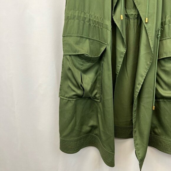 Gap Womens Vest Jacket Green Open Flap Pockets Drawstring Waist Band Collar S - Picture 9 of 11